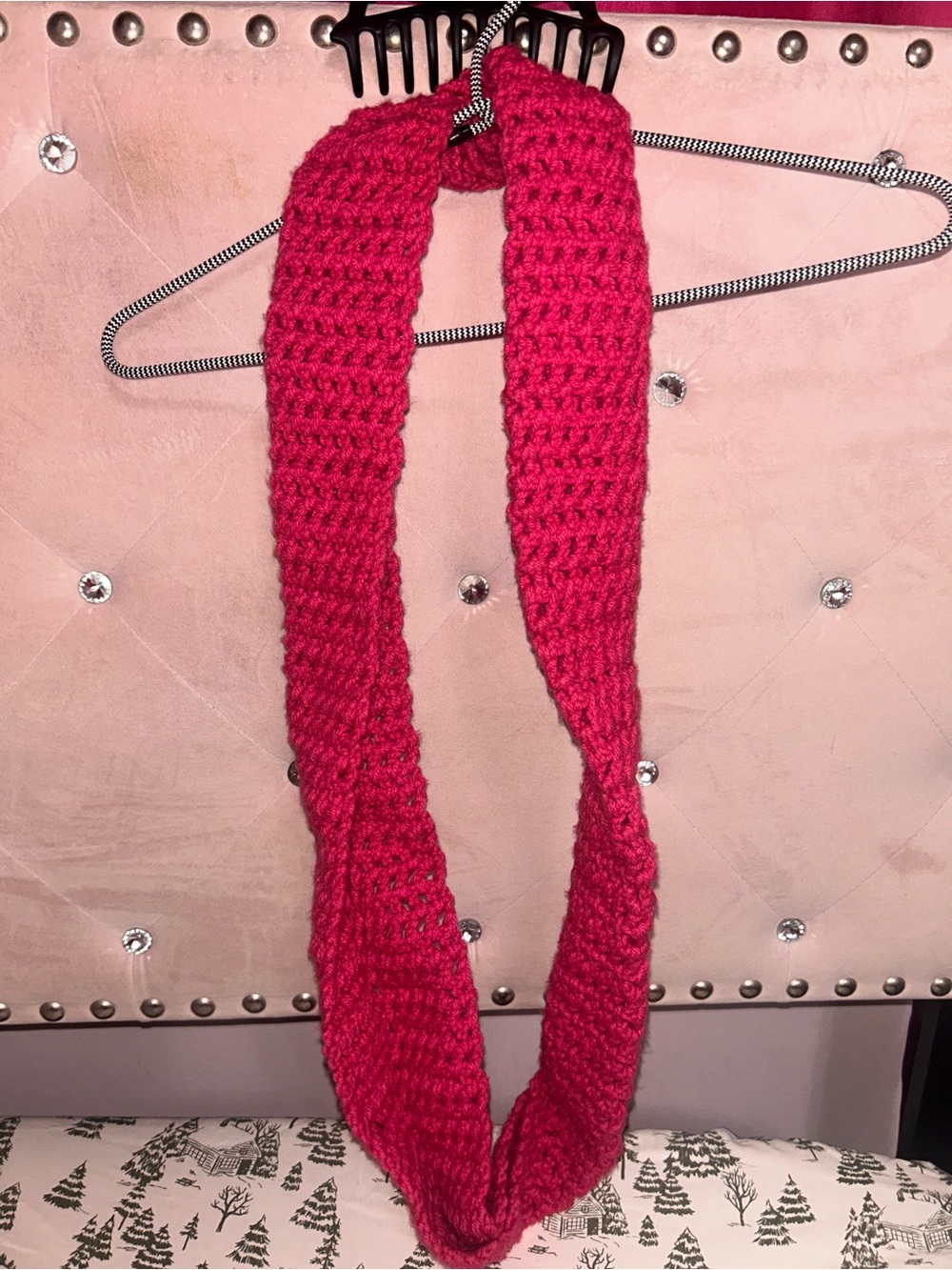 Pink Crochet Infinity Scarf